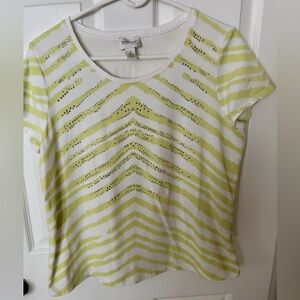 Chico's Green and White Cropped Relaxed Tee